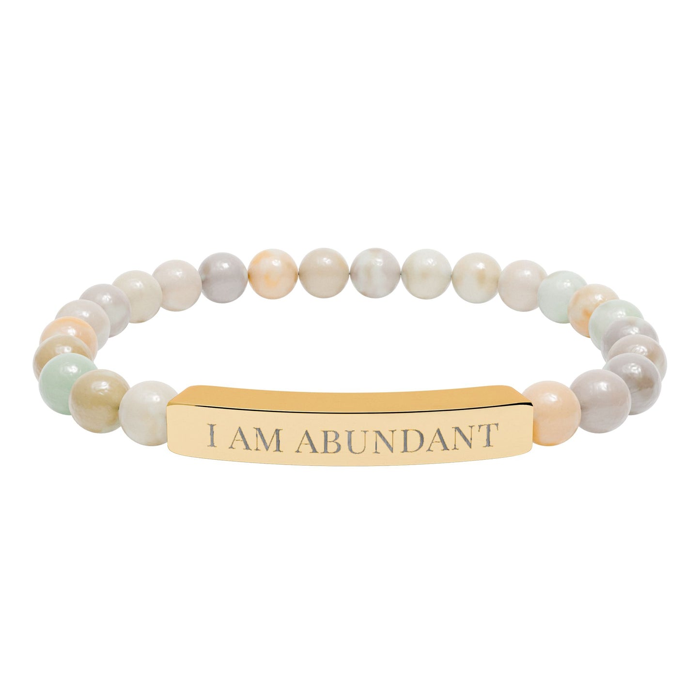 Engraved Natural Stone Bar Bracelet — Personalized Stretch Gemstone Bracelet