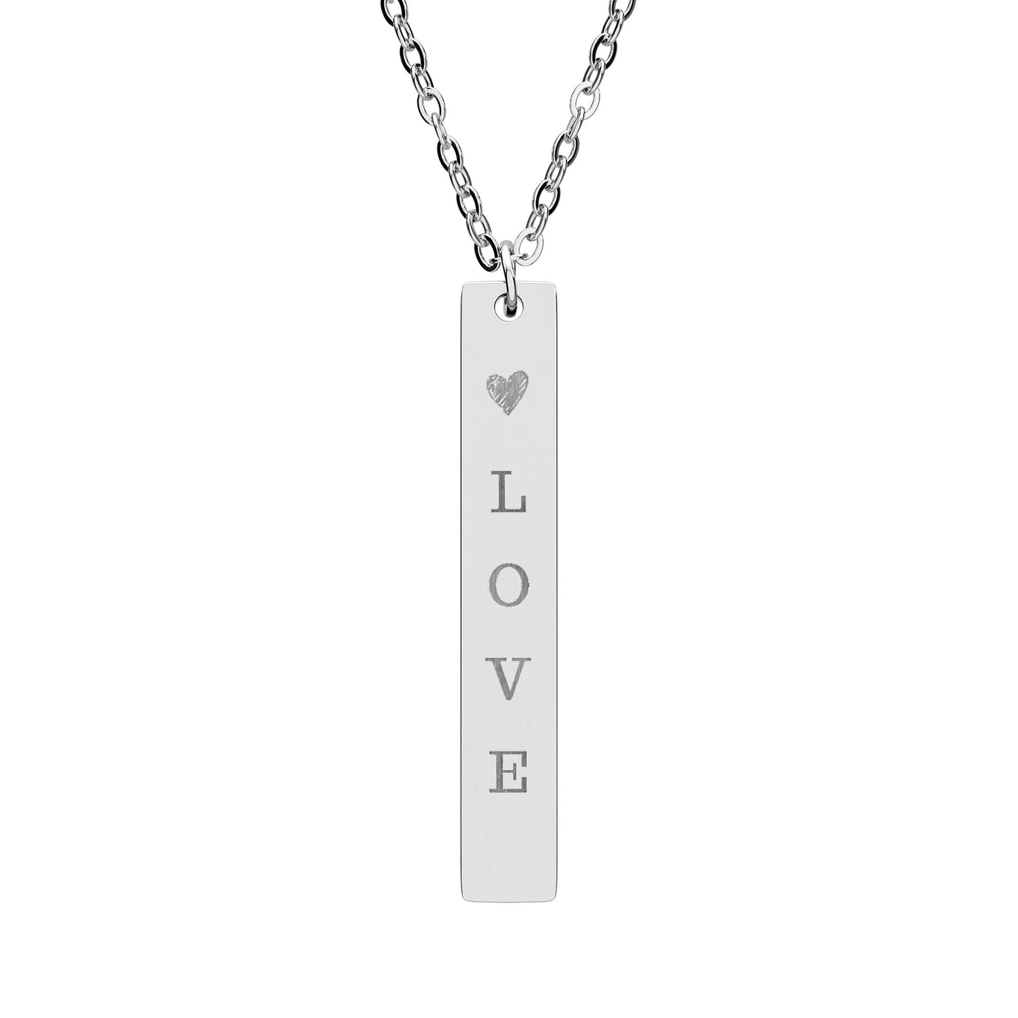 Vertical Bar Necklace - Engraved "LOVE" Pendant
