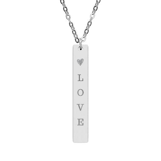 Vertical Bar Necklace - Engraved "LOVE" Pendant