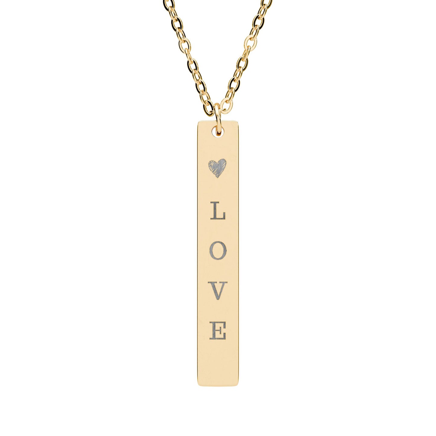 Vertical Bar Necklace - Engraved "LOVE" Pendant