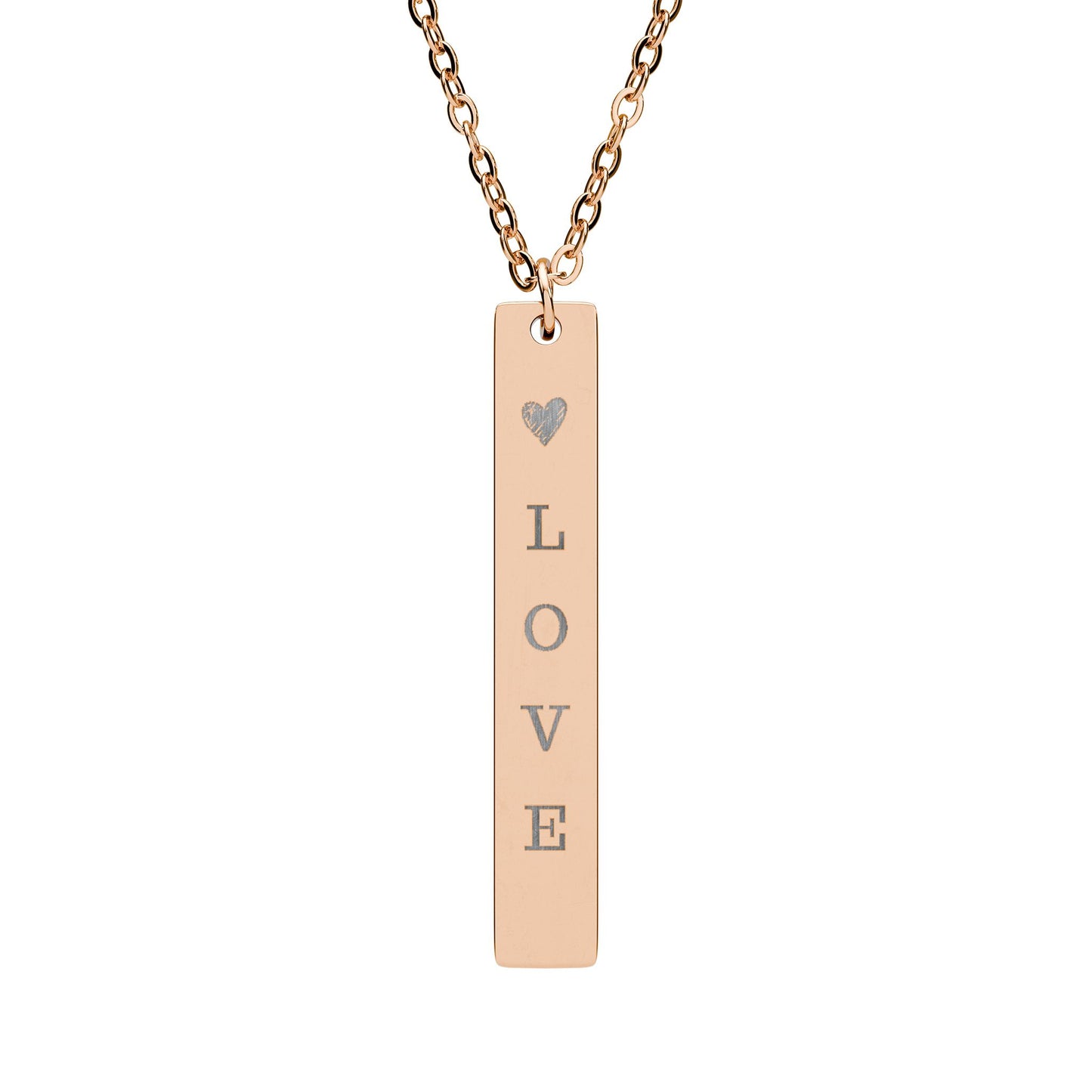 Vertical Bar Necklace - Engraved "LOVE" Pendant
