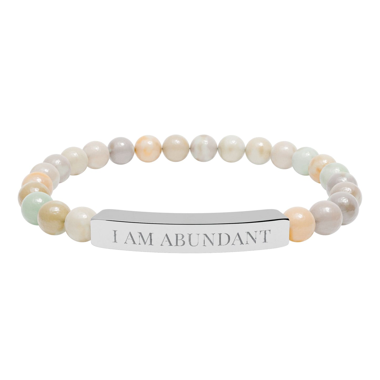 Engraved Natural Stone Bar Bracelet — Personalized Stretch Gemstone Bracelet