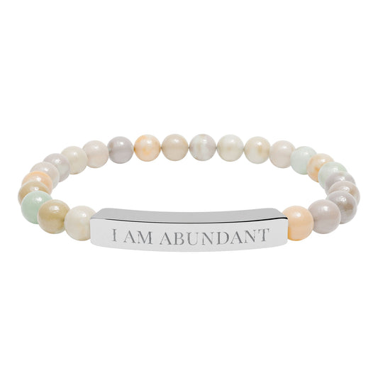 Engraved Natural Stone Bar Bracelet — Personalized Stretch Gemstone Bracelet